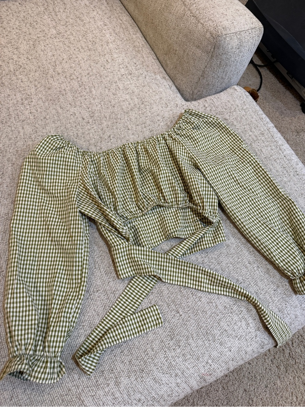 Green Gingham Tie-Back Crop Top - Picture 3 of 3